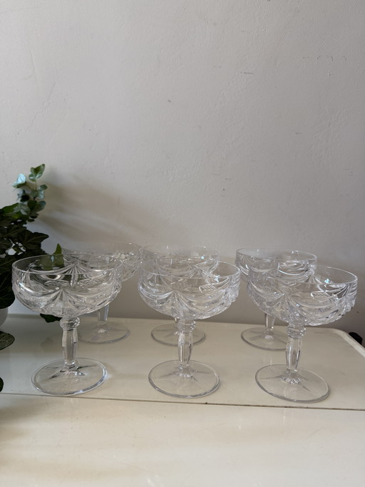 Set of 6 crystal coupe glasses