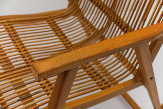 Image 1 of Sedia a dondolo in legno e rattan della Deutsche Werkstätten Hellerau, anni '60