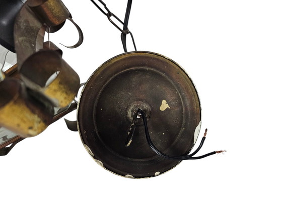 Image 1 of Art Déco - Lampada a sospensione a lanterna - ottone - vetro satinato