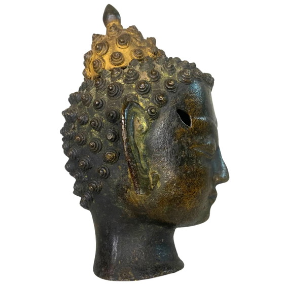 Cabeza de Buda de Bronce - Nepal - Dorado Residual – Esculturas, Bronze, Gold (photo 3 of 21)