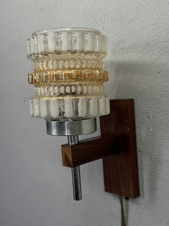 Image 1 of Vintage wall lamp with glass and wood