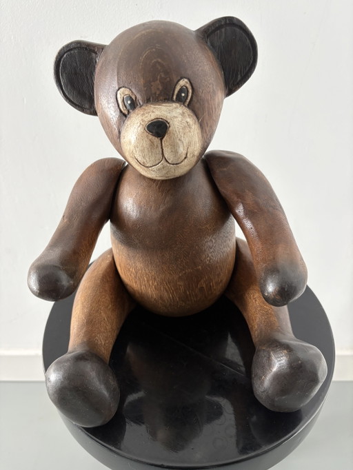 ours en peluche vintage en bois