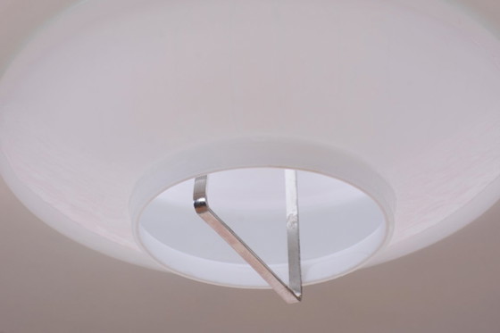 Restored Mid-Century Chandelier, Brass, Lacquered Steel, Czech, 1960s, Pendant lamps, Glass, Metal, Gold (photo 3 of 14)