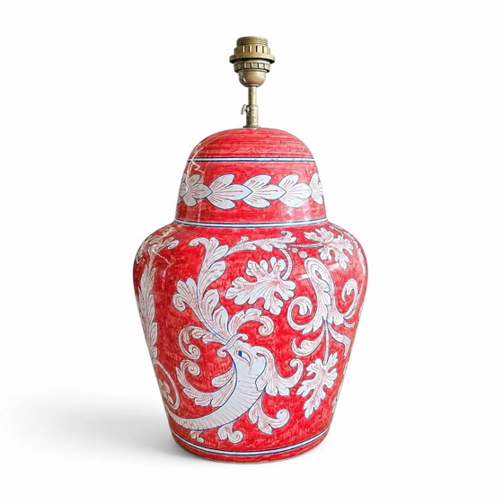 Baroque-style lamp / Decorated Sicilian ceramics / Baroque decoration on a red background – Reading Lamp (photo 2 of 8)