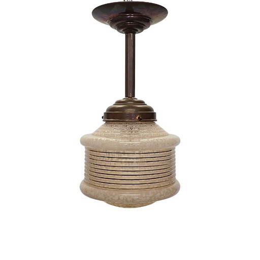Französische Art-Deco-Pendelleuchte – hanglampen, Copper, Glass