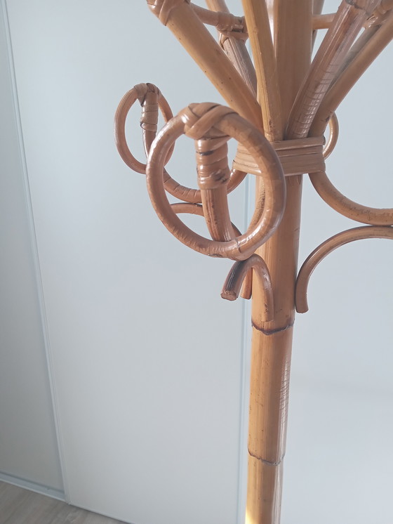 Image 1 of Garderobe im Boho-Stil aus Holz und geflochtenem Rattan