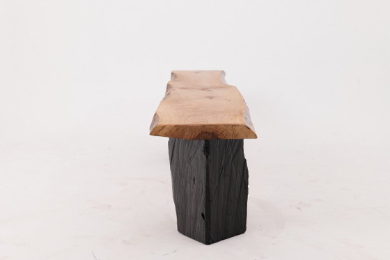 Image 1 of Live Edge Solid Wood Bench with Charred Legs, Organic Modern by Logniture