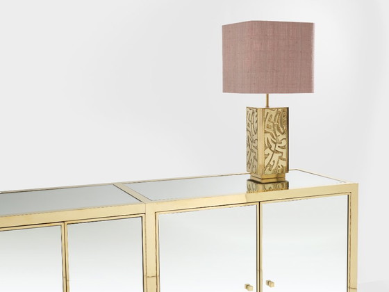 Image 1 of Michel Pigneres brass mirrored lucite feet sideboard 1970s