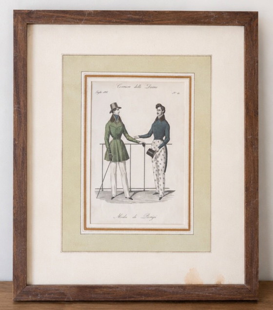Antieke Handgekleurde Modeprent 1835 – Corriere Delle Dame – Ingelijst – Litho's & Zeefdrukken, Glass, Paper (photo 5 of 5)