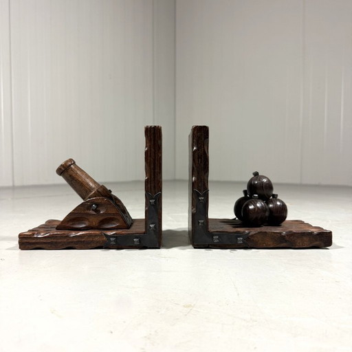 Spanish brutalist bookends cannon & cannonballs 1960s