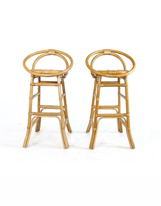 Image 1 of 3x Vintage Rattan Barstool '60