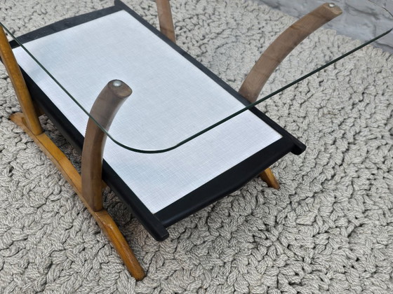 Image 1 of Mid-Century Italian Design Wooden Coffee Table with Glass Top Attributed to Cesare Lacca, Italy 1950s.