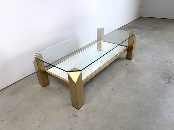Table basse vintage plaquée or 23 carats par Belgochrom, années 1970 – Tables basses, Verre (photo 6 of 10)