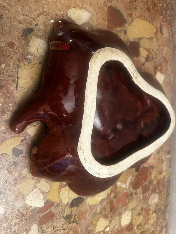 Image 1 of Vintage keramische fruitschaal of zaklepel Barbotine in blad toegeschreven aan Vallauris - 35/40 cm