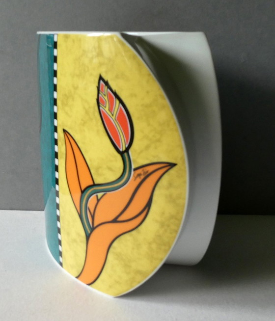 Image 1 of Farbige Designer-Vase, Rosenthal, Porzellan, J.V.D. Vaart, Signiert