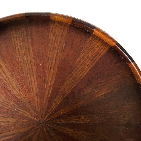 Image 1 of Antiek Edwardiaans houten dienblad zonnestralen motief messing band 1900's