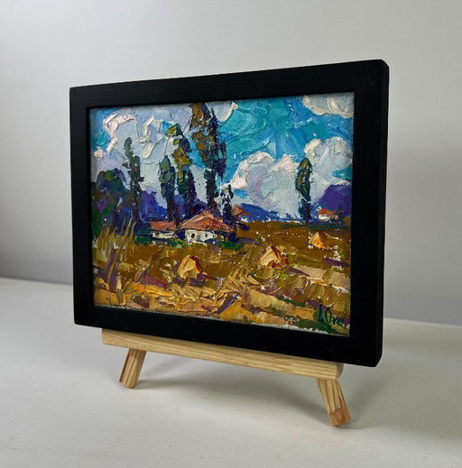 Original Oil Painting Summer Village Landscape A ray of sunshine in smile of nature