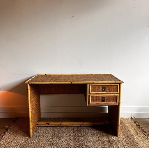 Scrivania italiana in bambù e rattan Dal Vera