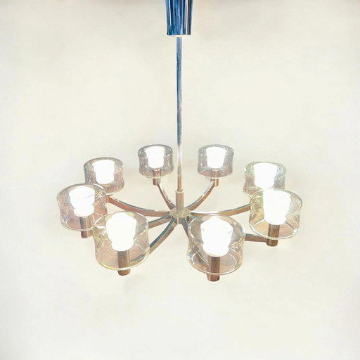 Space Age Sputnik Kroonluchter, jaren 70, Modern Design, 8 Armen, Toegeschreven aan Kaiser Idell, Topconditie