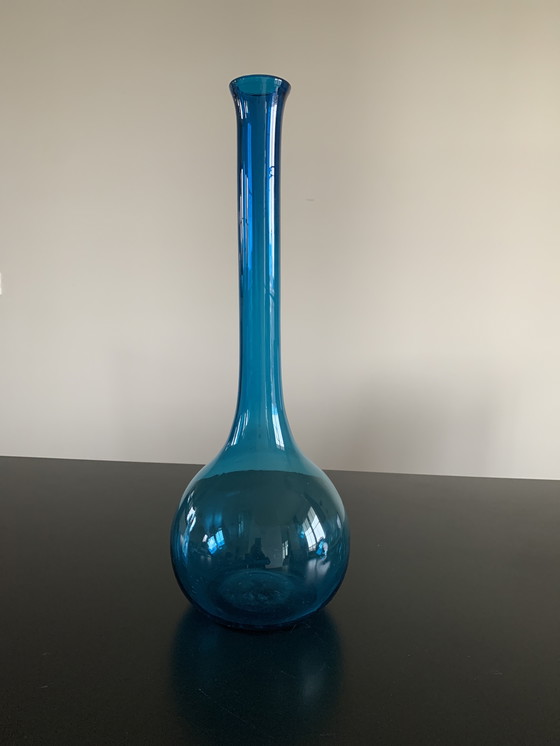 Image 1 of Blue mouth-blown glass bottle 51 cm high