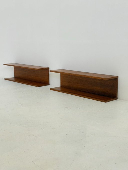 Set of Two Danish Teak Wall Shelves Mid - Century
