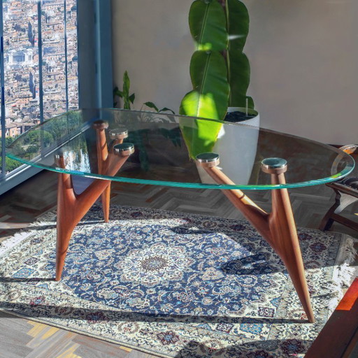 Table de salle à manger GREYGE TED en verre cristal 240 cm – Table design italienne artisanale en verre trempé et acajou