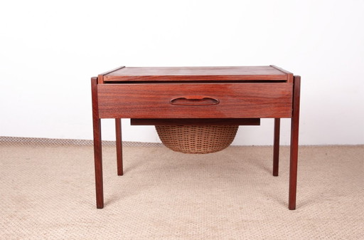 Mobile da cucito Vintage danese, chiamato « Travailleuse », in Teak e Rattan, 1960.