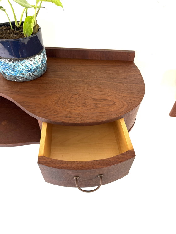 Image 1 of 2x vintage teak floating Danish bedside tables ‘60s