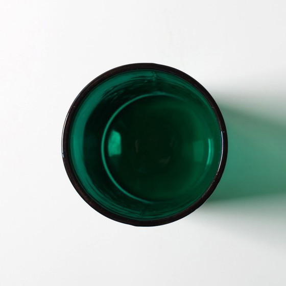 Image 1 of Green Mid-century Glass Vase Ek with Plant Pattern / Björkshults Glasbruk / Sweden / 1970s