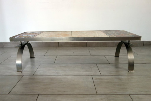 Jean Gregorieff coffee table for Roche Bobois in ceramic and brushed steel 60 70