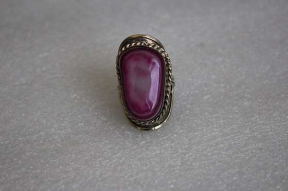 Image 1 of Anillo llamativo de plata de alpaca con una gran piedra semipreciosa morada, hecho a mano, talla ajustable.