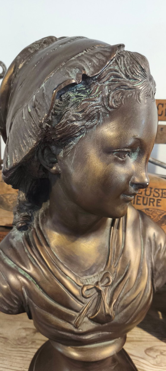 Image 1 of Old statue, Bust of a French girl, a peasant woman in a bonnet.
