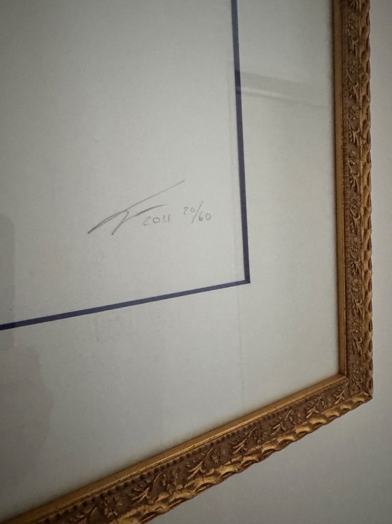 Framed lithograph of pomegranate with Delft blue motif, Lithographs & prints, Paper, Wood, White, Modern (photo 4 of 5)