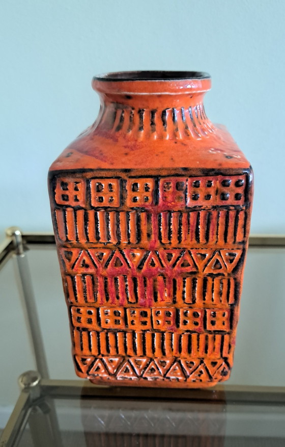 Image 1 of Vintage vase BAY ceramic red orange rectangle