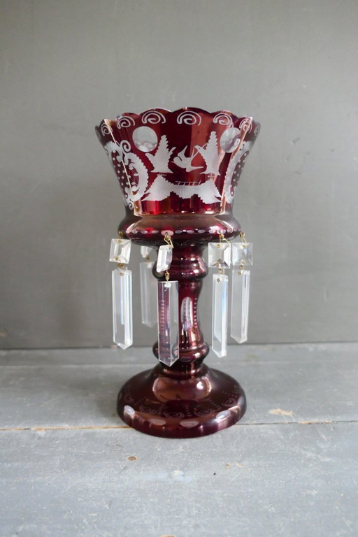 Antique Egermann Ruby Red mantle chandelier vase crystal