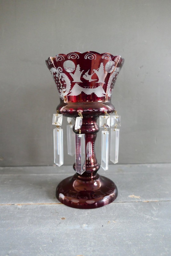 Image 1 of Lustre ancien Egermann rouge rubis, vase en cristal