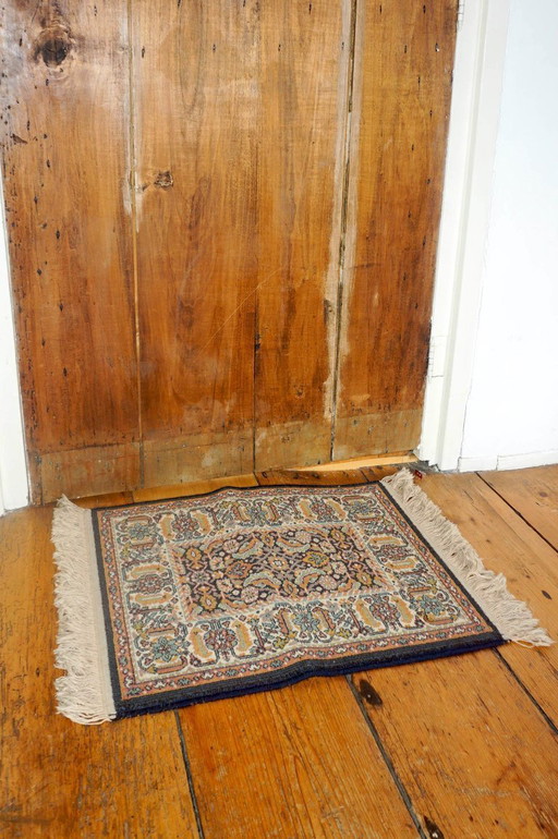 vintage wool rug * blue multicolor small carpet * floral oriental style * entryway rug mat