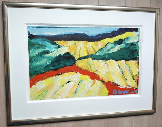 Jan Cremer - Paesaggio toscano, olio su carta spessa (splendidamente incorniciato, grande!), Dipinti e disegni (foto 3 di 7)
