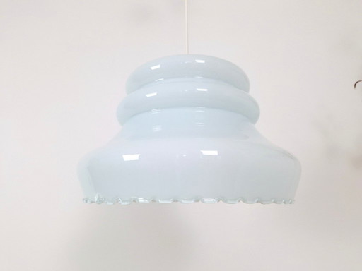 Lampada a sospensione vintage in vetro opalino azzurro