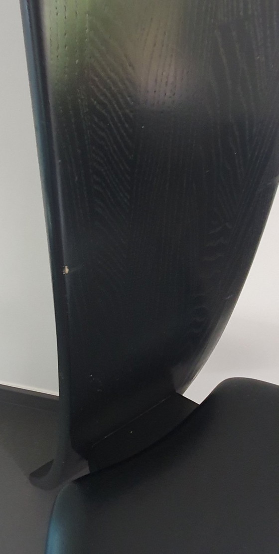 Set Van 6 Vintage Zwarte 'Iris' Stoelen – Van Den Berghe - Pauvers – Eetkamerstoelen, Wood, Leather (photo 9 of 9)
