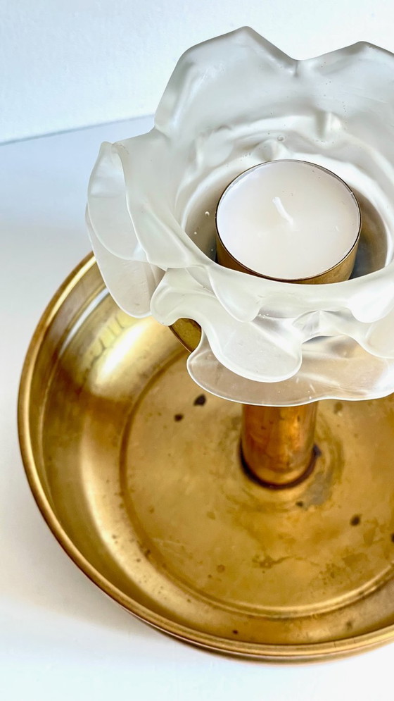 Image 1 of Centrotavola a ciondolo in ottone e vetro vintage