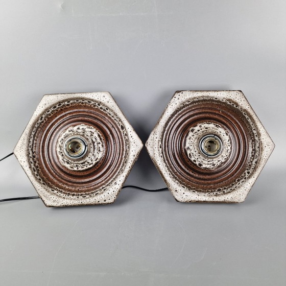 Image 1 of Set of 2 Vintage Wall or Ceiling Lamps by Hustadt Leuchten - Hexagonal Ceramic - 26 cm - 1970s