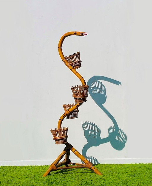 Soporte de bambú para plantas de serpiente de los años 50 *Vintage* Soporte para plantas