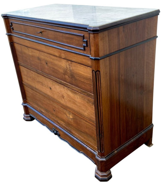 Image 1 of Commode ancienne style Louis Philippe avec plateau marbre blanc ajusté