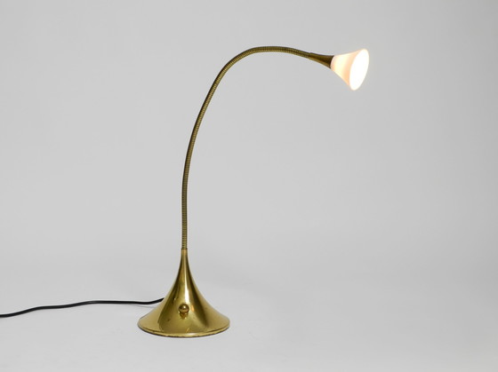 Image 1 of 1980s Brass Halogen Table Lamp by Florian Schulz Model Esa with Gooseneck