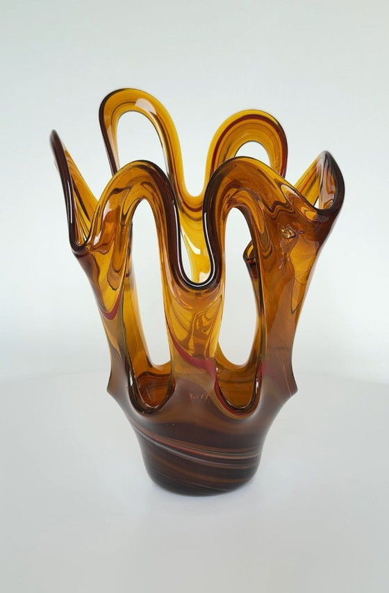 Image 1 of Vaso in vetro vintage soffiato a mano anni '70, Makora di Huta Szkła Krosno