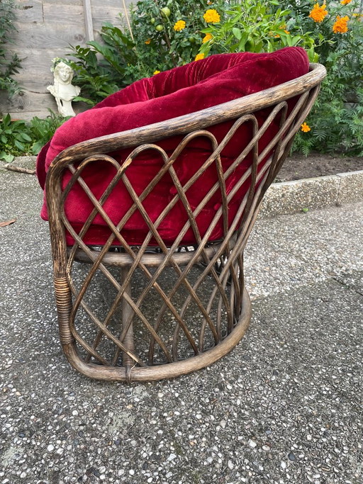 Vintage Rattan Bambus Runder Stuhl Samt