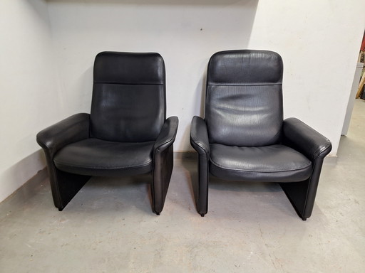 2 Stück De Sede DS-50 Sessel aus schwarzem Leder
