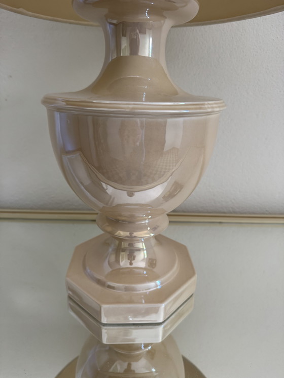 Image 1 of Beige glazed ceramic lamp from the '80s