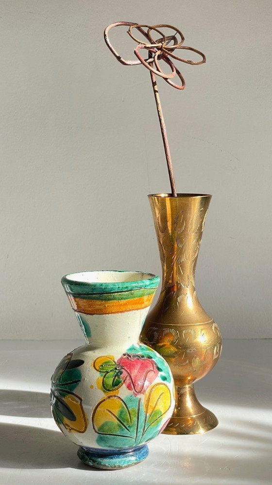 Image 1 of Vasi in ceramica vintage realizzati a mano con ottone cesellato